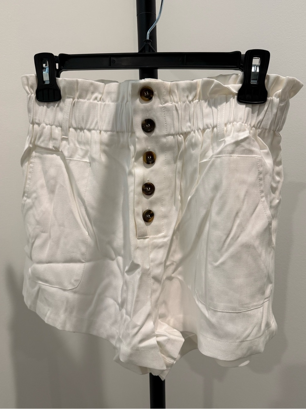 Lumiere White High-Waist Button-Front Paperbag Shorts